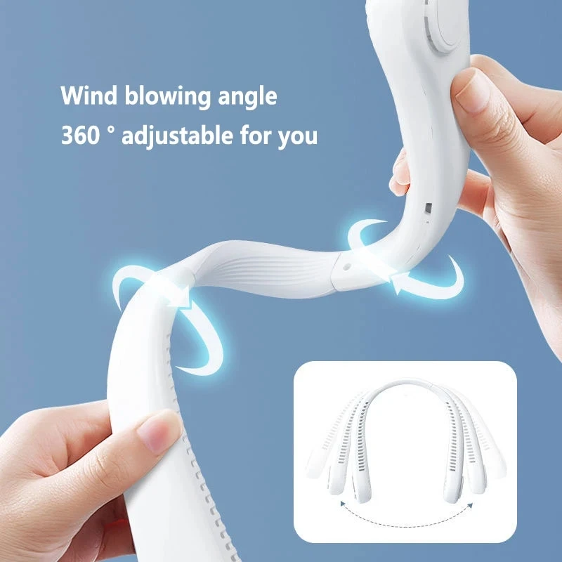 New Mini Neck Fan Portable Bladeless Hanging Neck 1200mAh Rechargeable Air Cooler 3 Speed Mini Summer Sports Fans