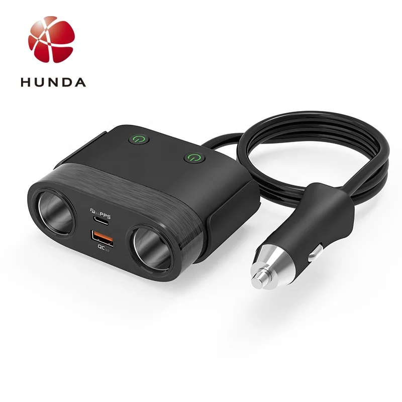 HUNDA 2020 Best Selling 120W USB Type-C QC3.0 Quick Charging Multi Ports Charger Cigarette Socket Fast Charging Power Adapter