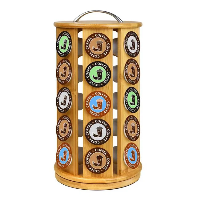 Wholesale Bamboo 360-degrees Revolving Coffee Pod Holder Nespresso Capsule Rack Organizer Storage