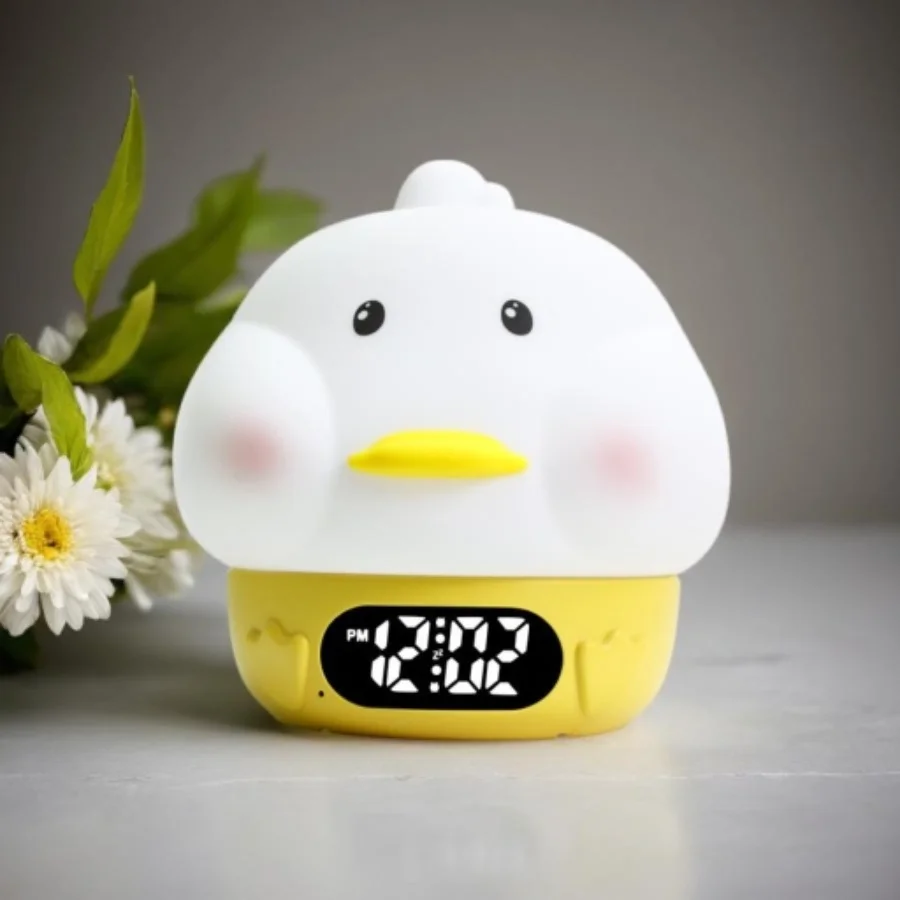 1pc new duck night light alarm clock, date/temperature conversion display, can switch light color
