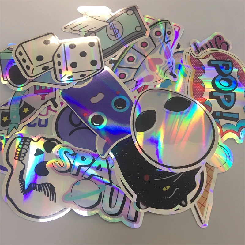 Cool Laser Star Stickers For Motorcycle Notebook Trolley Die Cut Holographic Vinyl Sticker