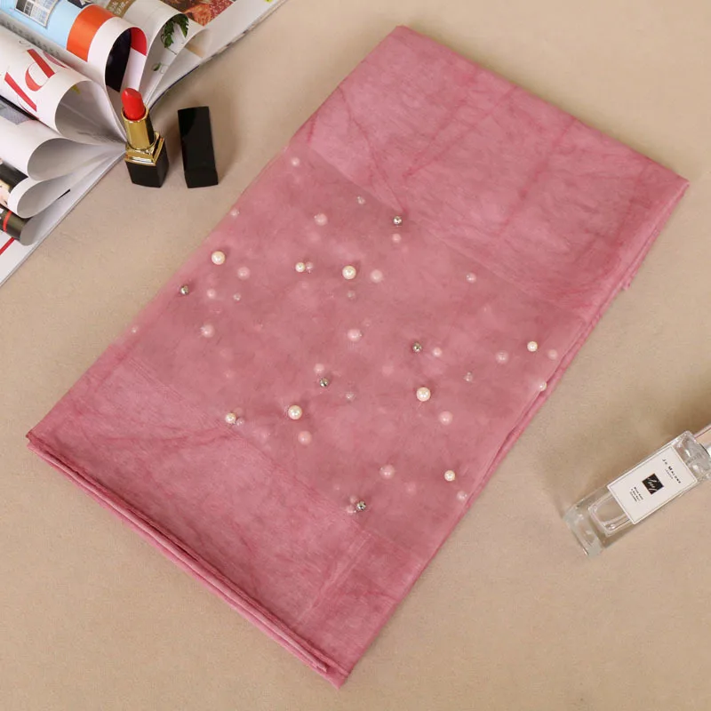 Wholesale most beautiful organza shawl lace Women printed Long silk Pearl Scarf Muslim Hijab arab hijab fashion arabic scarfs