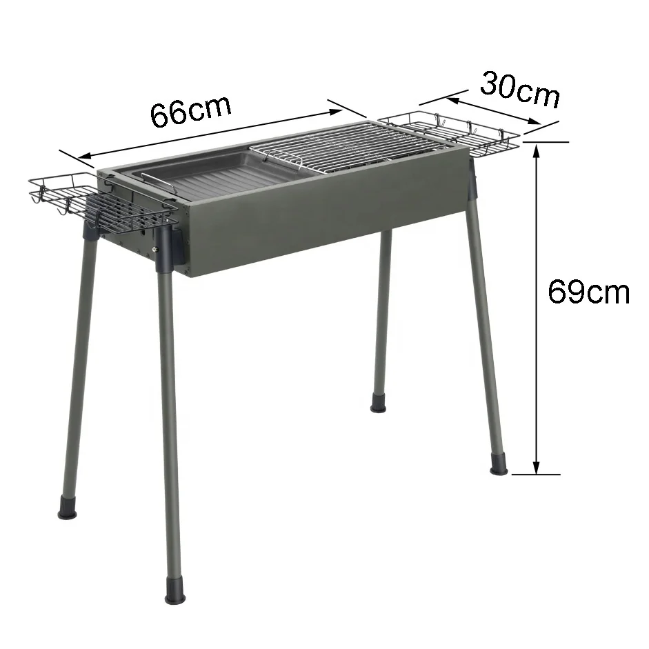 Large Heavy duty Pro 4mm Thick Stainless Steel Portable Charcoal BBQ Grill Collapsible 2-way with Frying Pan Army Green Olive