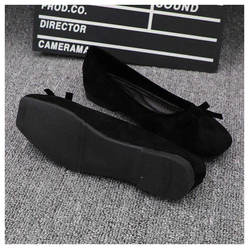 
Ballet Shoes Women Square Toe Flock Butterfly-knot Ballerina Comfortable Latex Insole Moccasins Slip On Loafer Shoe 