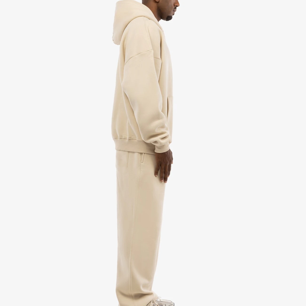 Custom Fall Winter New Design 100% Cotton Super Soft Knit Long Sleeve Men Two Piece Hoodie and Pants Set With Kangaroo Pocket