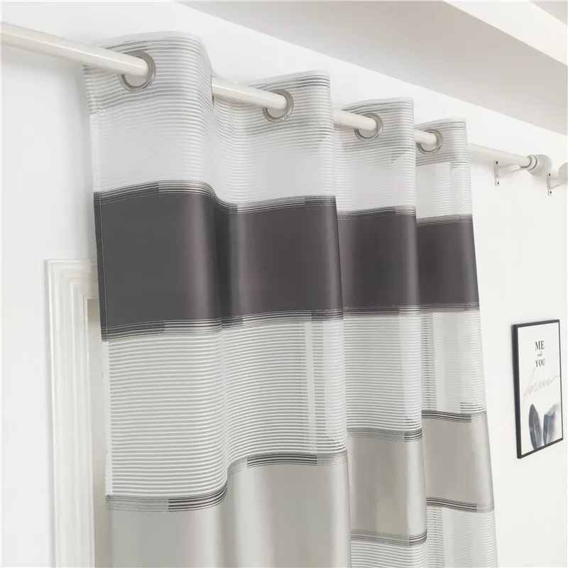 Современный стиль Индивидуальный размер многоцветный тюль прозрачный домашний декор материал черный и серый интервал длинная полоса шаблон занавеска
