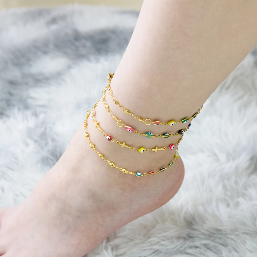 Ason 14k Gold Stainless Steel Anklet with Star and Moon Pendant for Girl and Women Stainless Steel Bangle Anklet