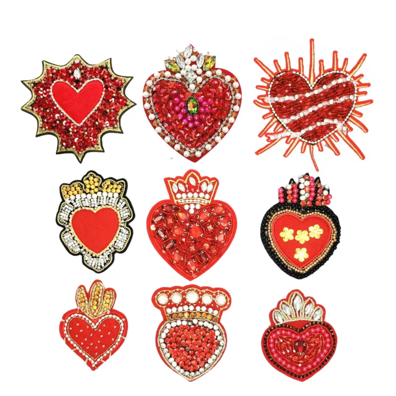 Handmade Polyester beads sequins stickers Embroidery pearls Lace Applique crown love patches For shoes bags
