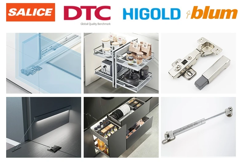 modern industrial style black wood grain floor to celling smart kitchen cabinet with handles