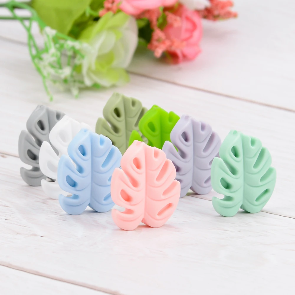 Low Moq Wholesale BPA Free Soft Baby Teething Silicone Monstera Beads Diy Keychain Food Grade Silicone Beads for Pacifier