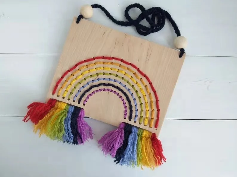  DIY Монтессори обучения вышивка легкие стичи искусство и ремесло деревянная Радуга шнуровка доска швейные наборы для