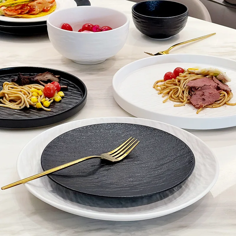 Nordic Rustic Stoneware Ceramic Dinner Plate Outdoor Restaurant Used Catering Durable Dish Porcelain Plate Set Minimalist Party