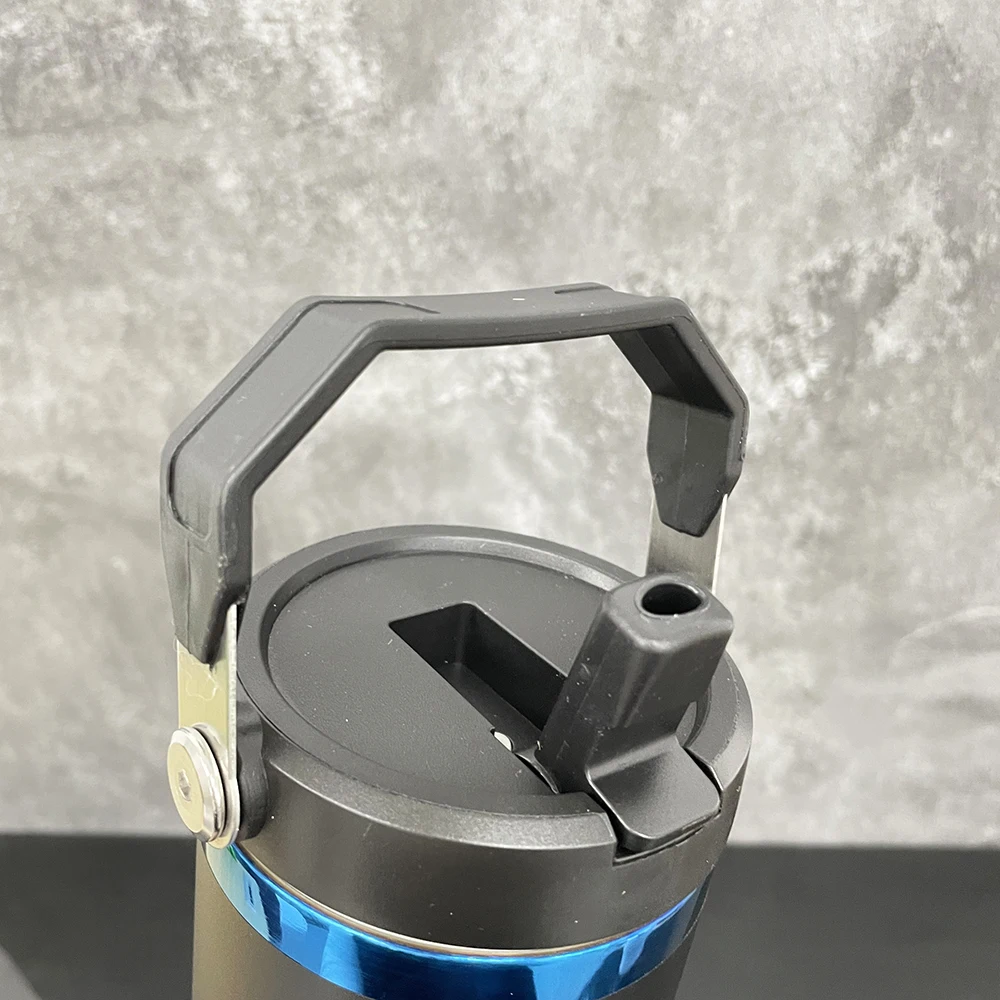 blue plating 30oz flip straw tumbler with Portable Handheld outdoor sports blue plated underneath 30oz stainless steel Tumbler