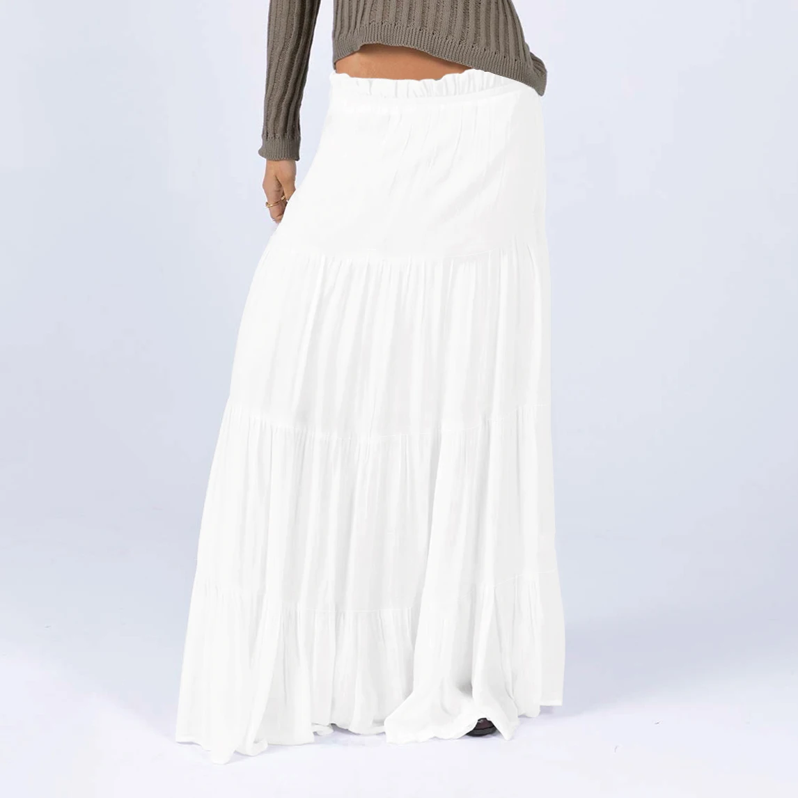 2024 Vintage Chic Hippie Women Ruffle High Elastic Waist Beach Bohemian Skirt Ladies Rayon Cotton Maxi A-Line Boho Skirt