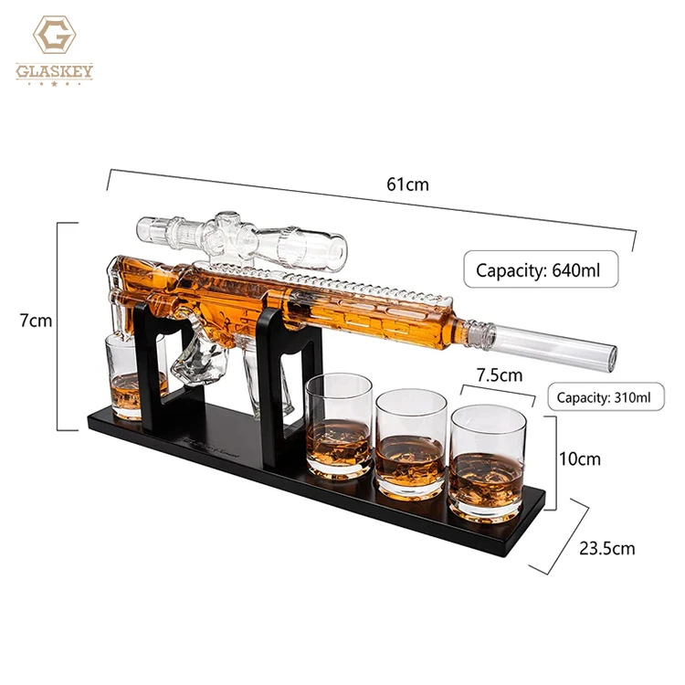 Handmade Sniper Gun Liquor Decanter Ar15 Whiskey Decanter Set With Silencer Stopper 640Ml Wine Decanter&310Ml Bullet Glasses