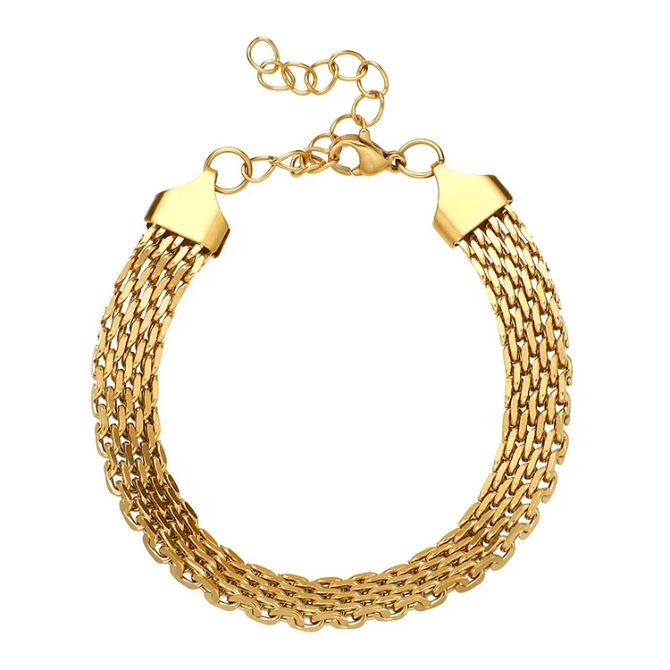 MICCI Wholesale Custom Wide Thick Belt Chain Bracelet Women 18K Gold Plated Stainless Steel Inspired Woven Mesh Bracelet