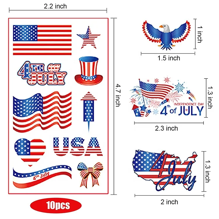 Custom Waterproof National World Country American Flag Metallic Independence Day Tattoos Designs for Memorial Day