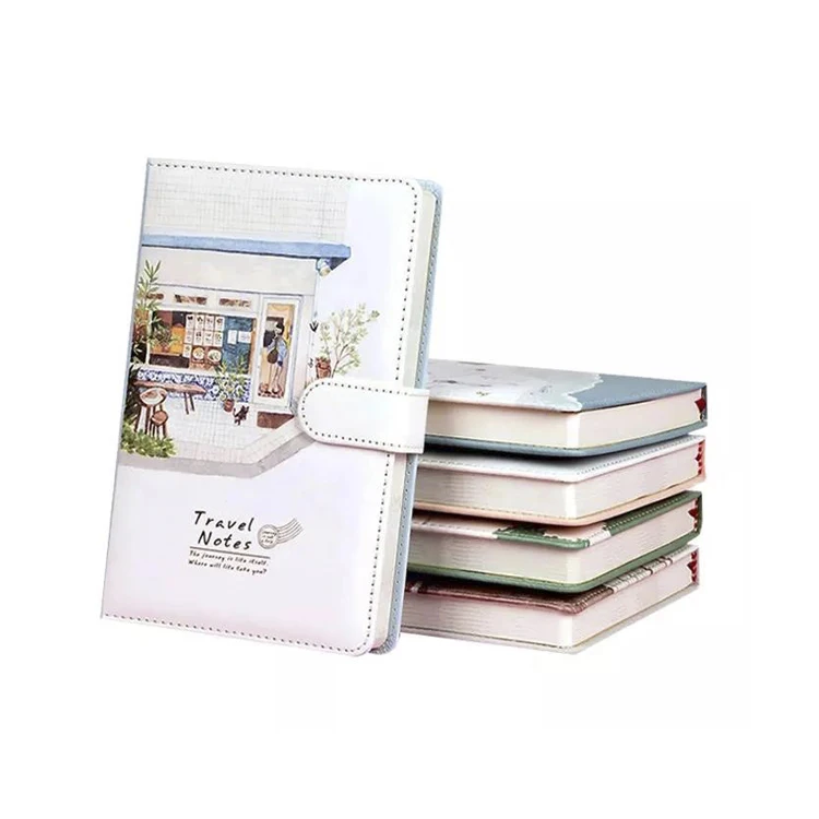 Cheap A5 custom printing hard cover pu leather Notebook cute cartoon Journal with magnetic closure