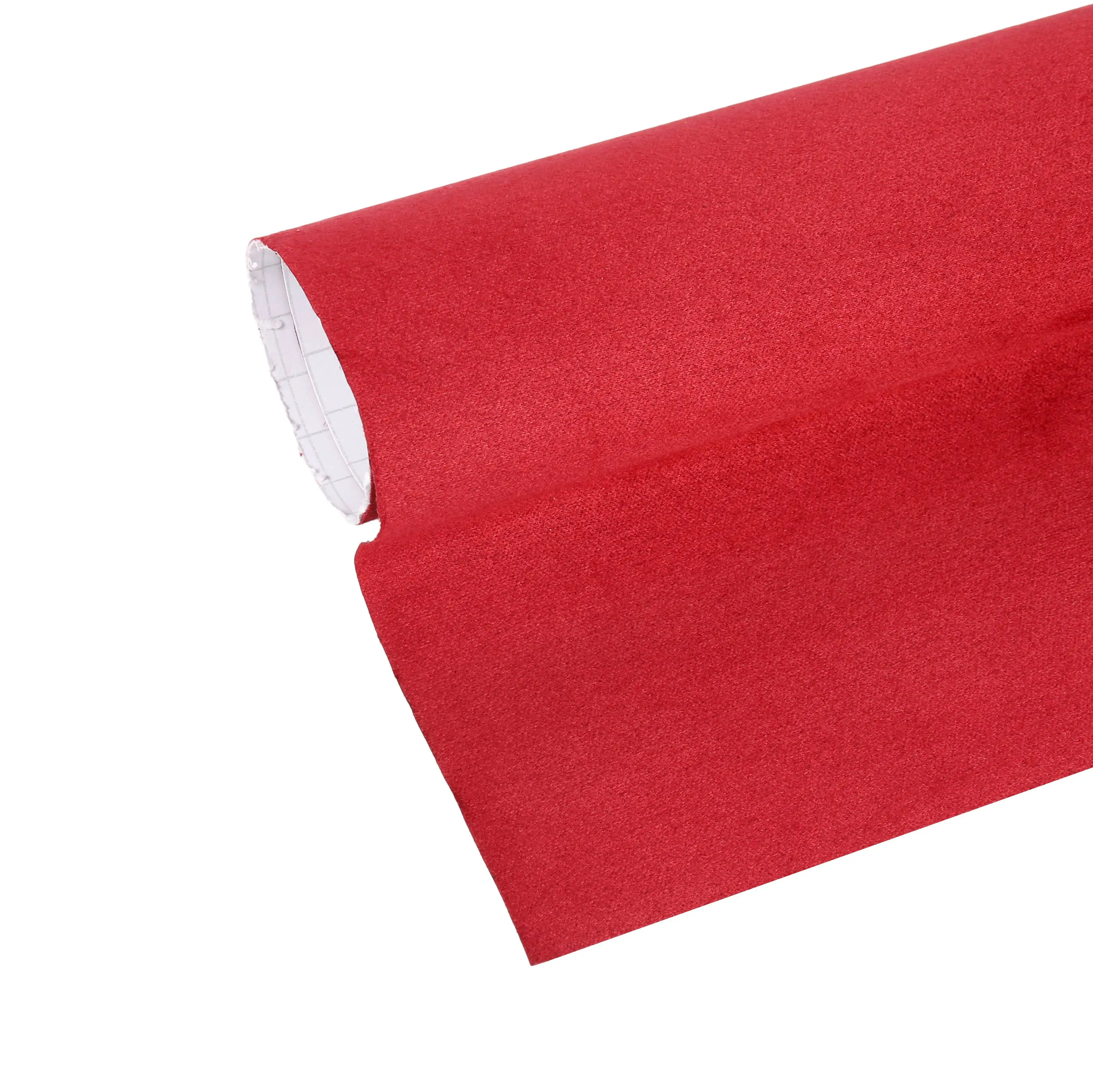 High soft self adhesive Red suede fabric Alcantara car interior vinyl sticker long piles velvet wrapping film at best quality