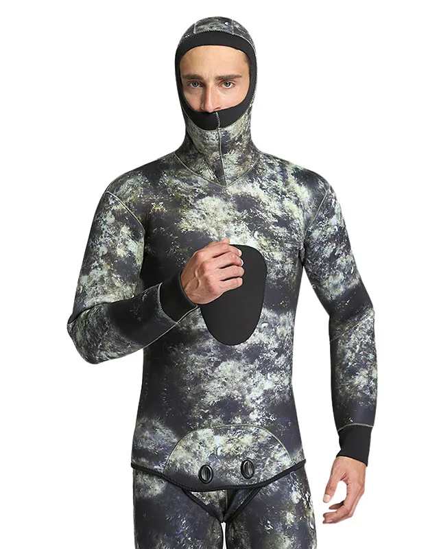 
Two Piece Spearfishing Wetsuit Camo Neopreme Men Diving Suit Snorkeling Semidry 7mm Mens Wetsuit 