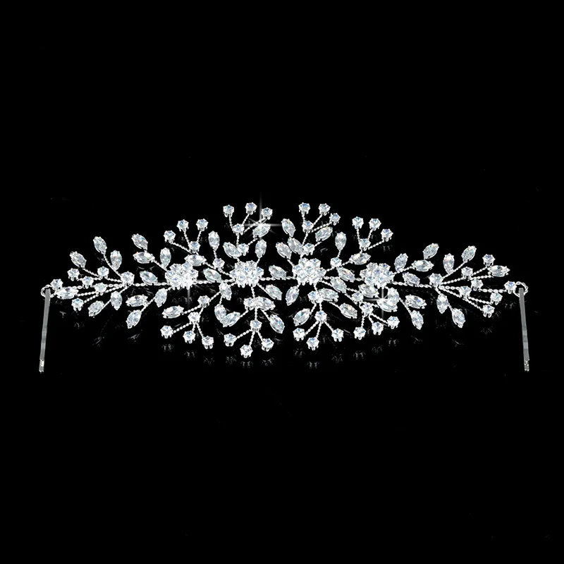 New Full Zircon Wedding Crown Bridal Tiara For Party Length 21.3cm Wide 8.5cm Sliver Barrettes Pop Dinner Copper BC4700