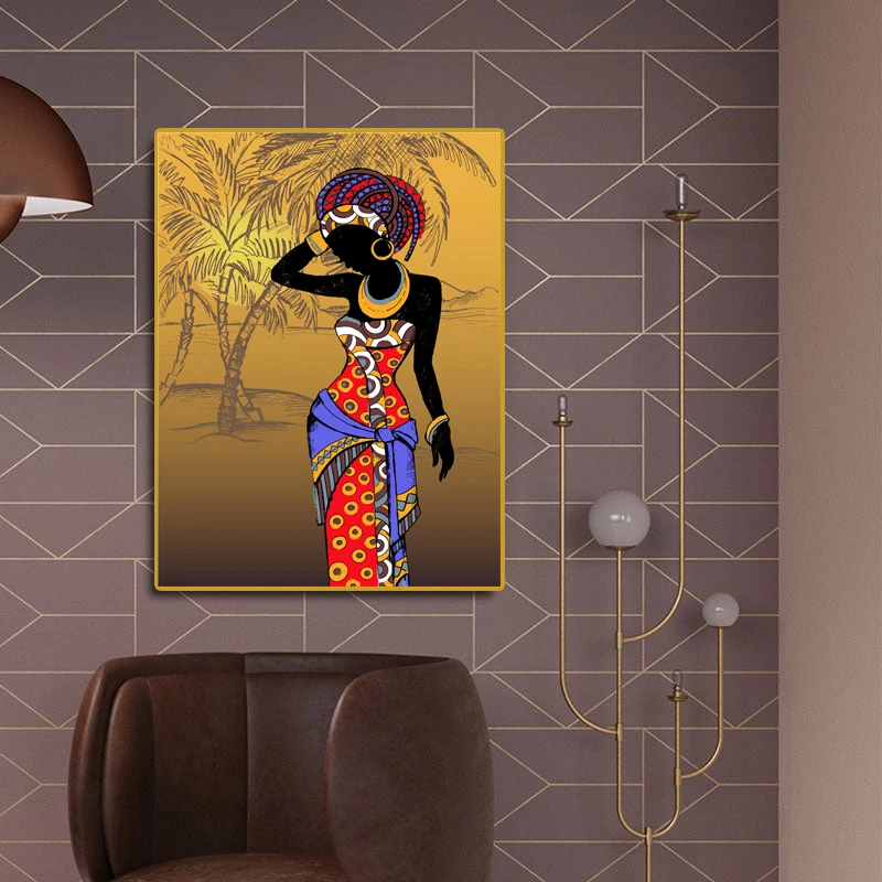 Black Woman Wall Art African Canvas Print Colorful Black Girls Ethnic Style Beauty Contemporary Living Room Decor