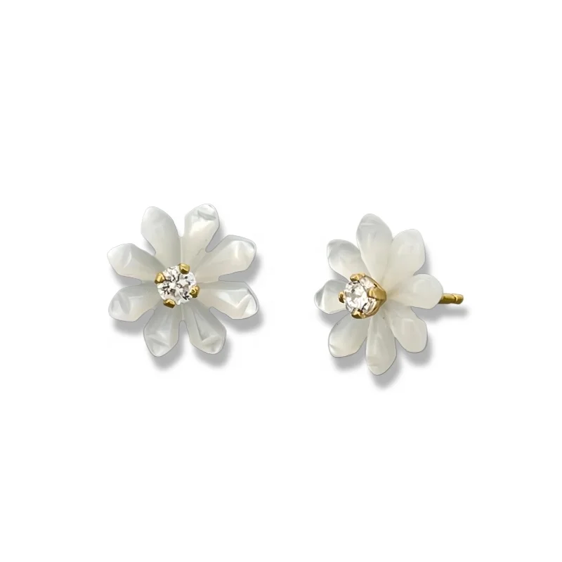 Stylish Mother of Pearl Nacre flower Earrings with a Zircon stone detail for women Suitable for any occasion
