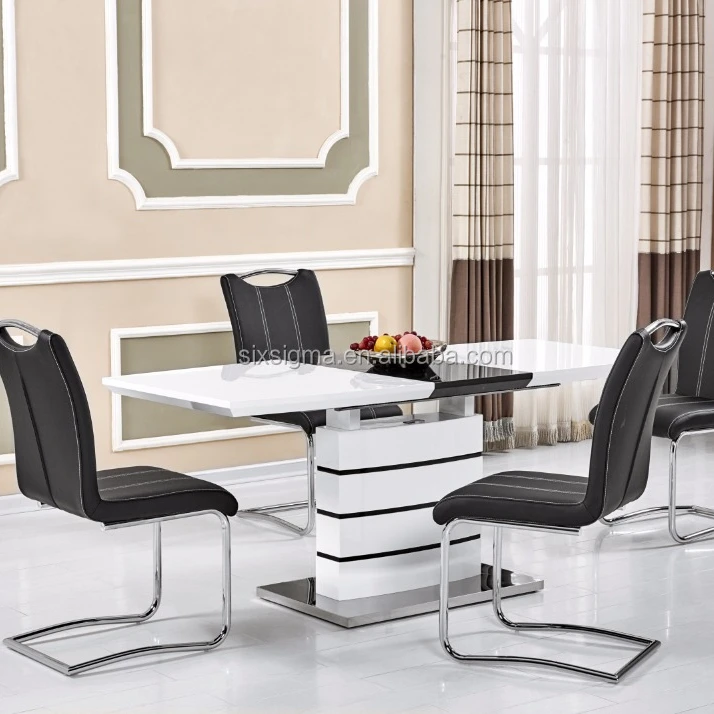 Обеденный стол с высоким глянцем и основанием из нержавеющей стали