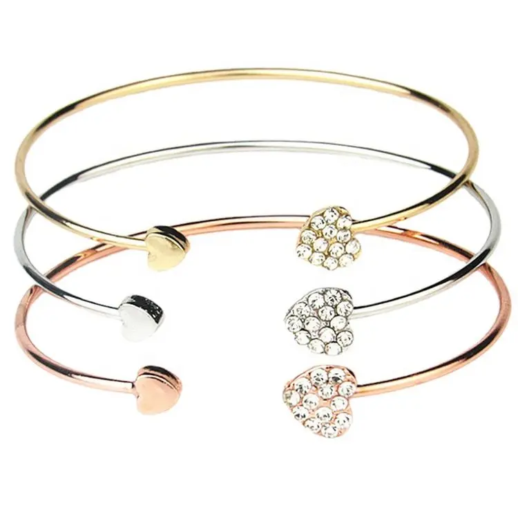 Hot Selling Crystal Double Heart Bow Adjustable Cuff Bracelet