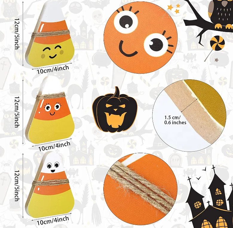 3pcs Halloween Wooden Candy Corns Sign Rustic Halloween Wood Candy Corns Tier Tray Decor Party Tier Tray Room Decor Wood Signs