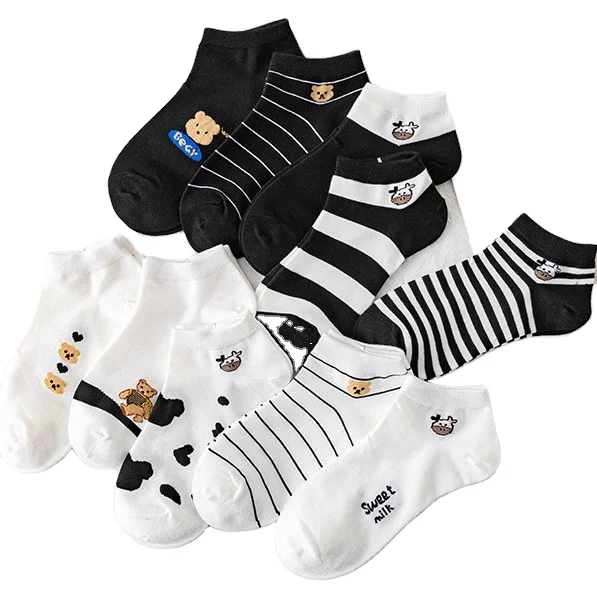 Bear Ankle Socks Breathable Short Thin Cute Wholesale Hot Sale Summer Comfortable Polyester White Black Women Socks Men Casual