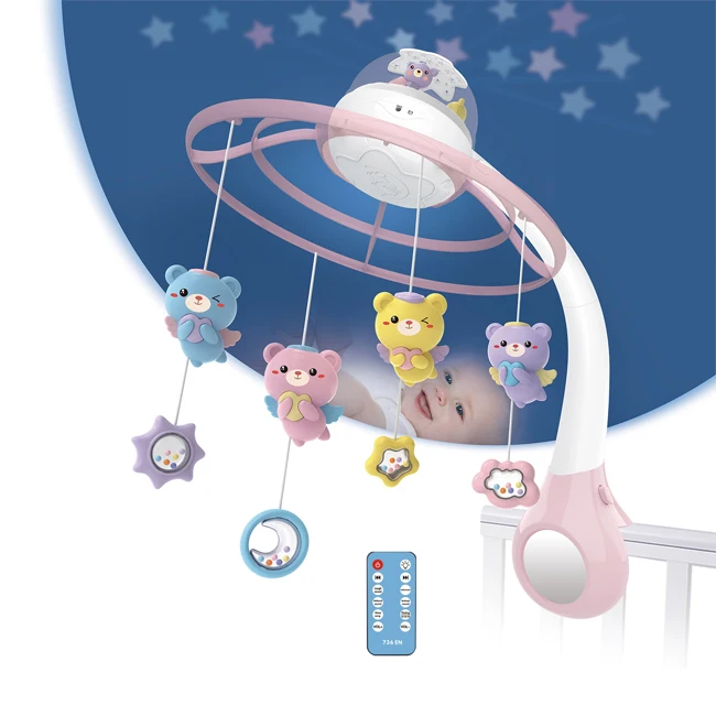 Night light crib mobile rattle toy remote projection new born bed bell musical baby HC597796