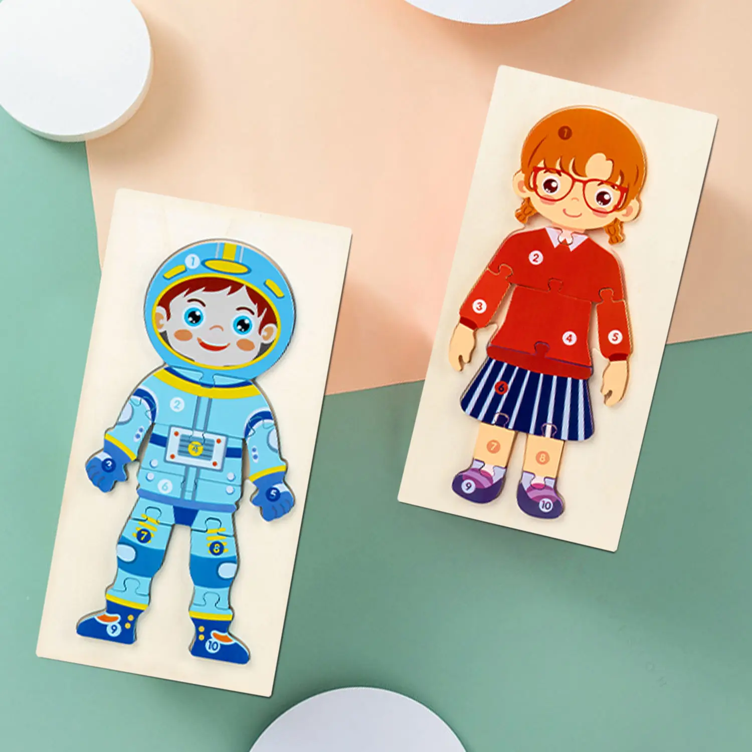 New Design Early Educational Jigsaw Puzzle Toys Nurse Football Player Learning Career 3D Toy Children Wooden Puzzle Toy