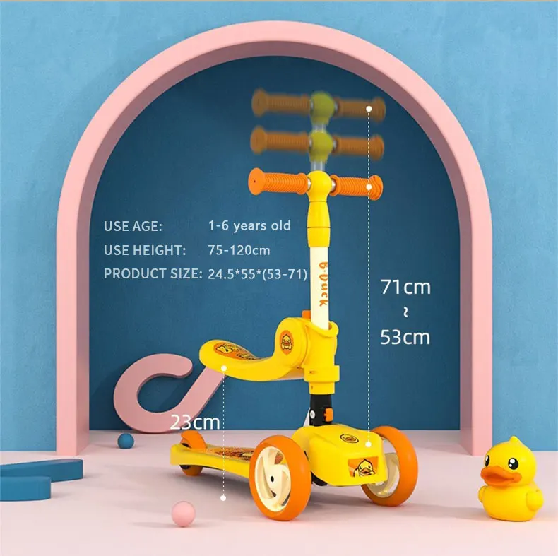 Manufactures Directly Sale Kick High quality yellow duck 2 in 1 foot scooters for 2 to 6 years baby