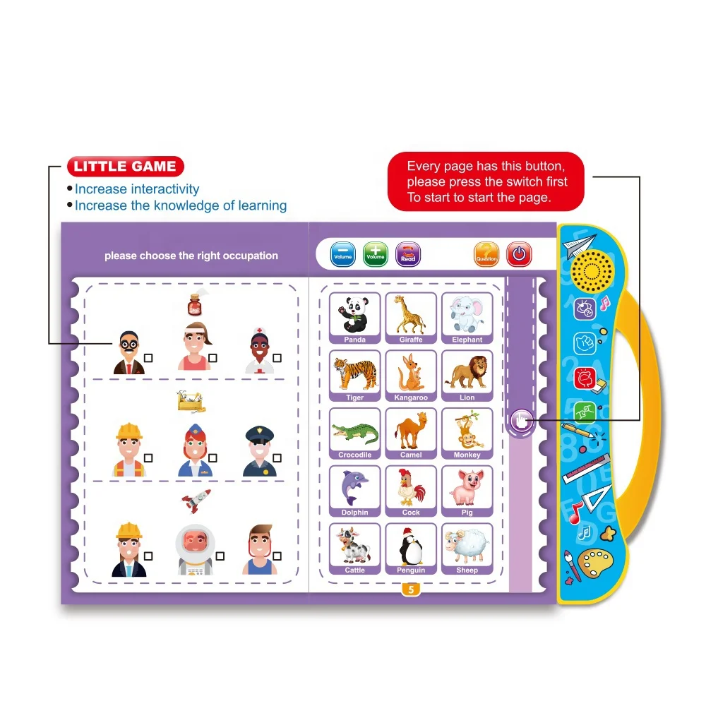 Детская интеллектуальная учебная книга для обучения сенсорному чтению на английском языке Обучающая книга Электронная книга