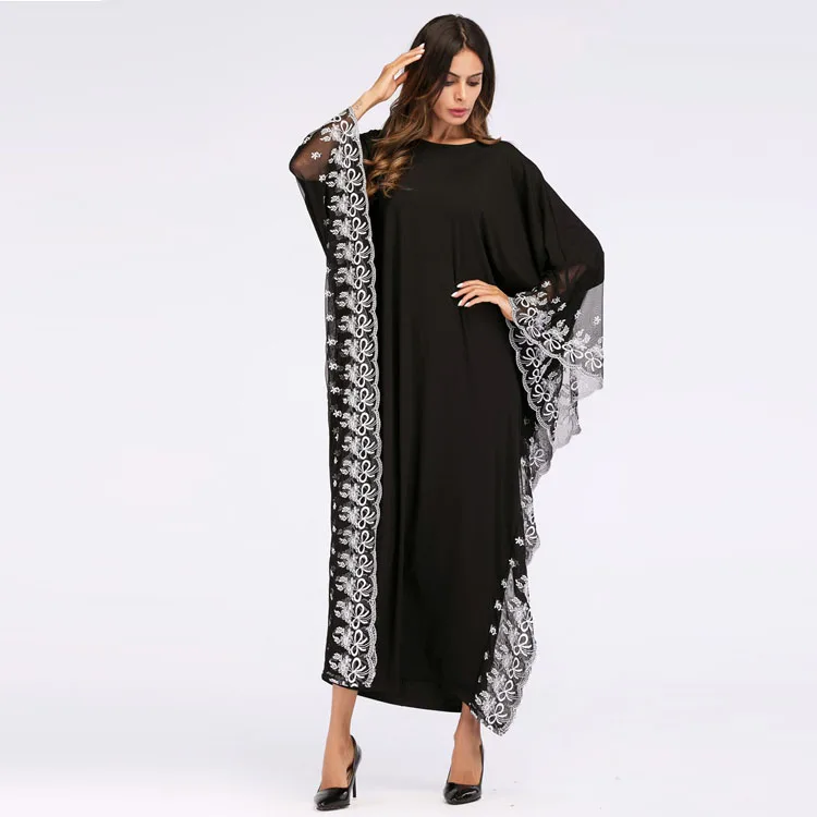MXCHAN SJH2045 dubai maxi size black embroidered lace kaftan abaya muslim dresses kaftan lace abaya