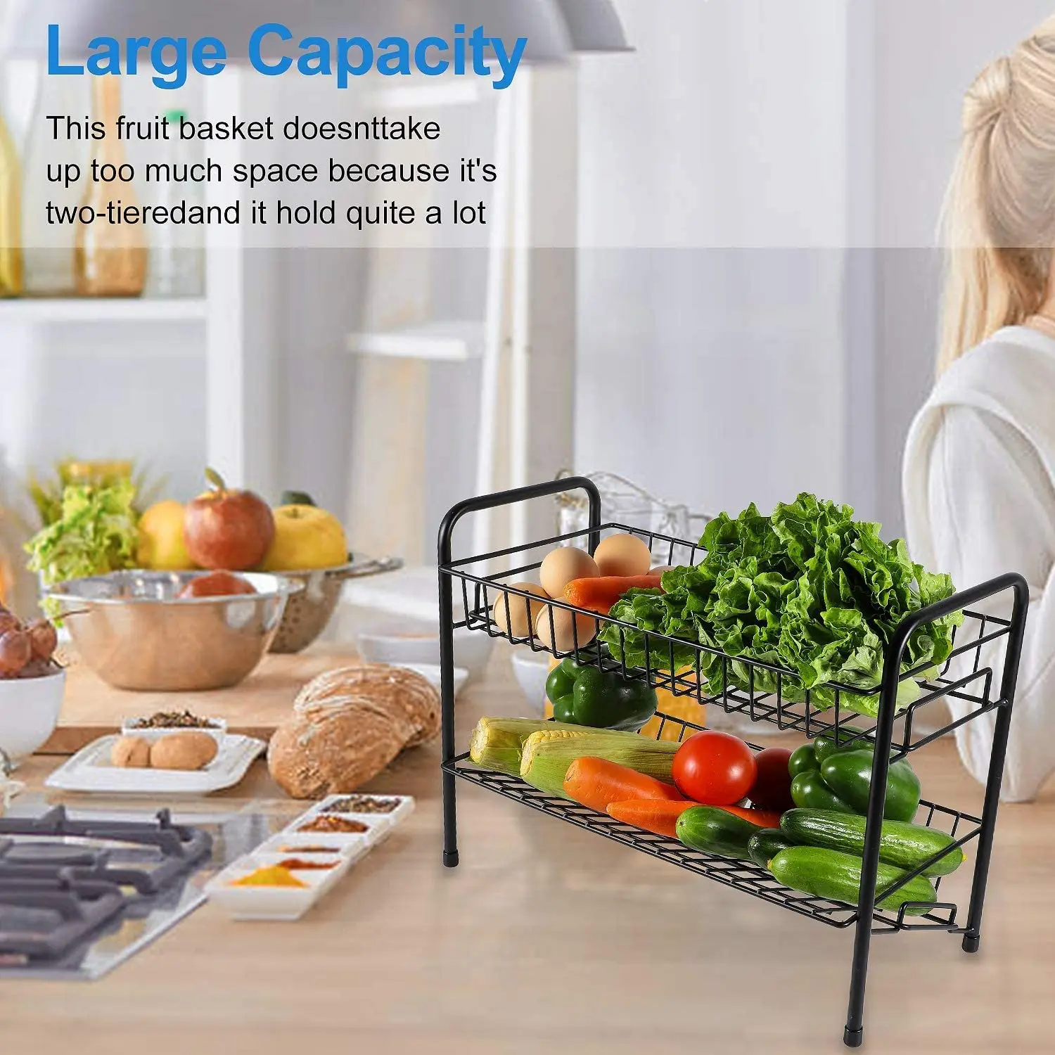 Fruit And Vegetable Storage Basket 2 Tier Fruit And Vegetable Display Stand For Kitchen Countertop