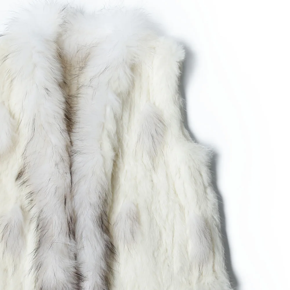 
elegant design raccoon rabbit fur knit sweater fur women fur vest with tassel 