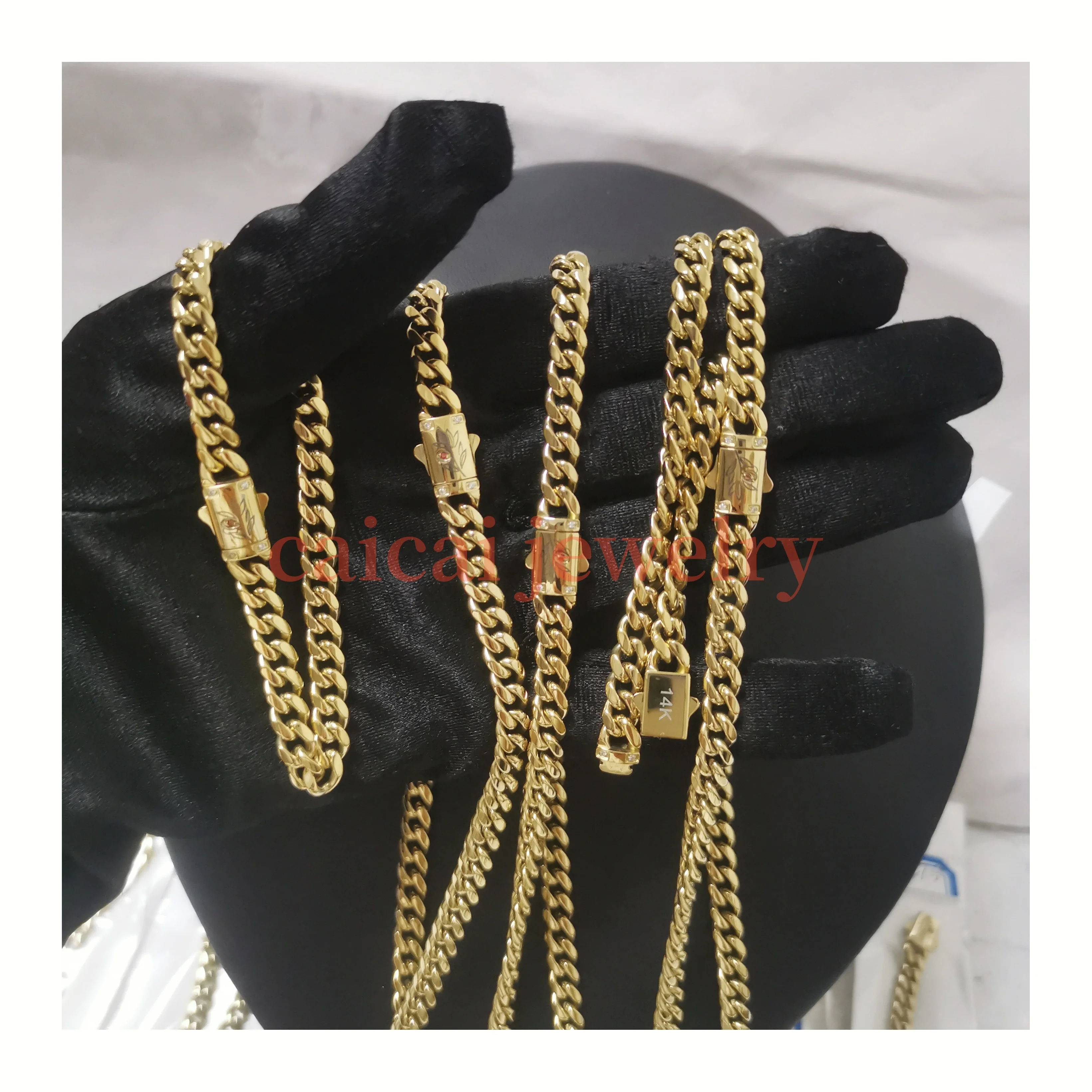 USA hot sale 14k cuban chain eye of peace bracelet anklet necklace 6mm gold chain 14k fine jewelry stainless steel