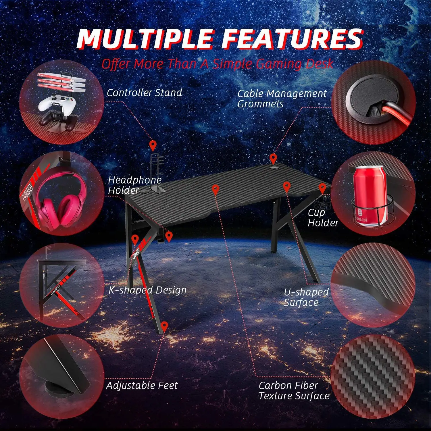 Factory wholesale High Quality K-Shape Black Gaming Computer Desk Gaming Table and Chair Set