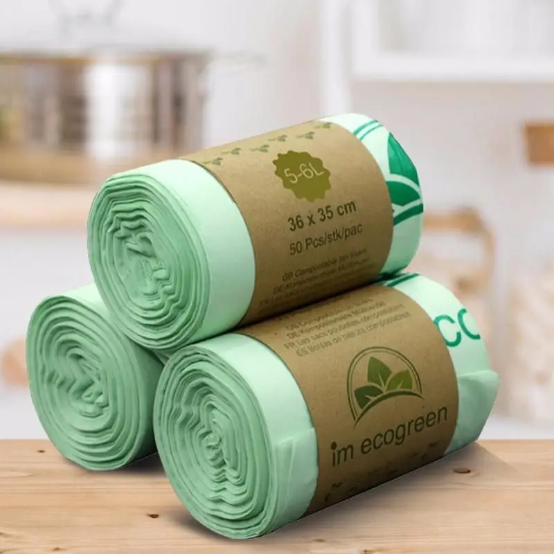 Wholesale Eco-friendly Cornstarch Produce Custom Print Kitchen Trash Bags PLA Degradable Poop Garbage Compostable Bag On Roll