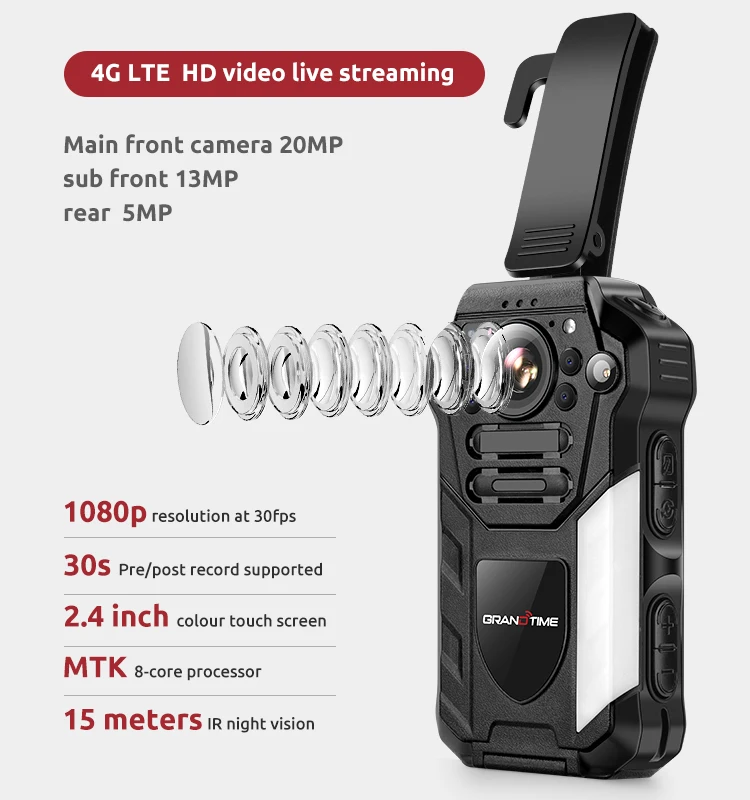 Security Rugged Waterproof Anti-fall Android 8.0 Professional Police Video Law Enforcement Equipment 4g PTT Body Worn Camera