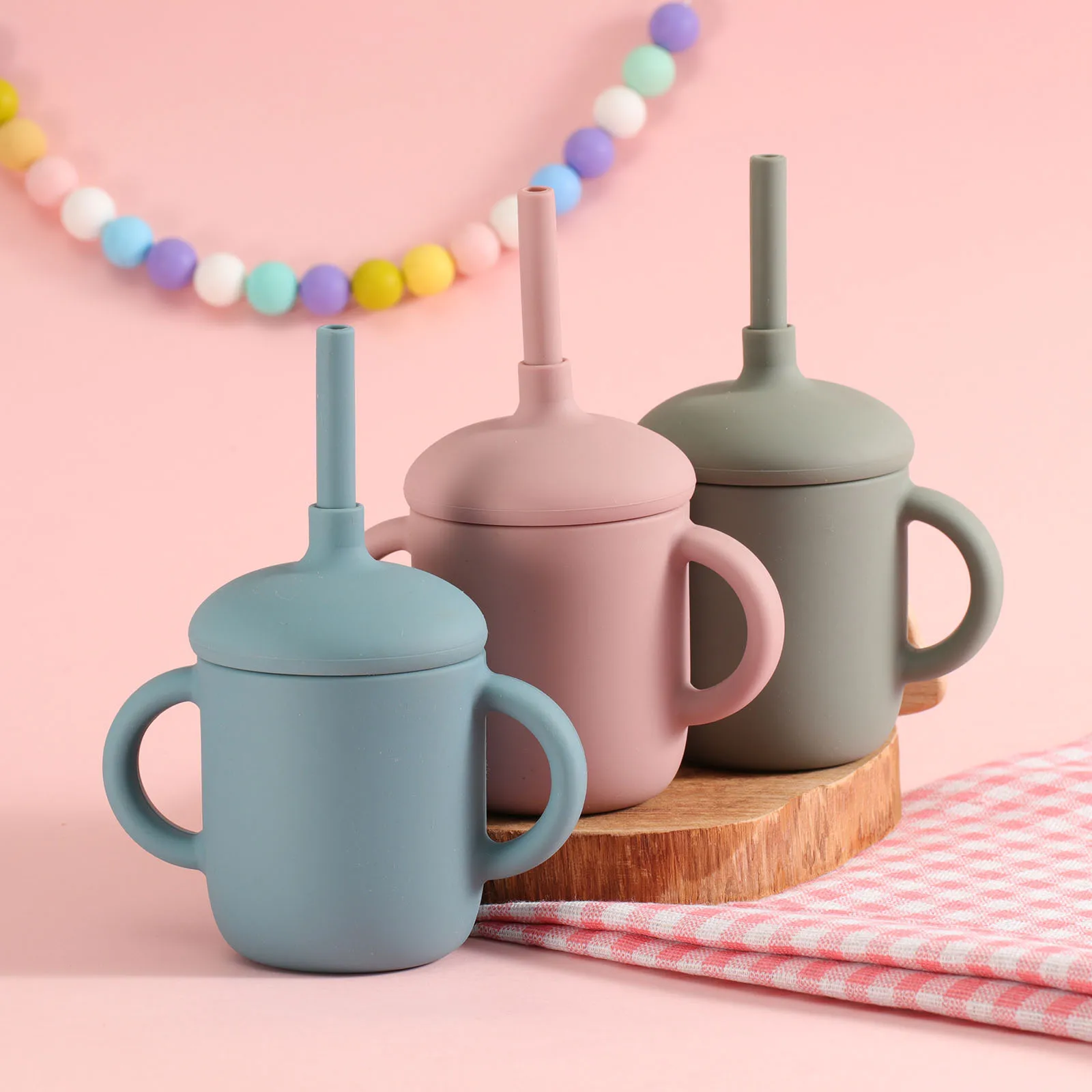 Food Grade BPA Free Newborn silicone Baby Sippy Cup no Spill with Straw Handle spill-free Durable customizable Feeding infants