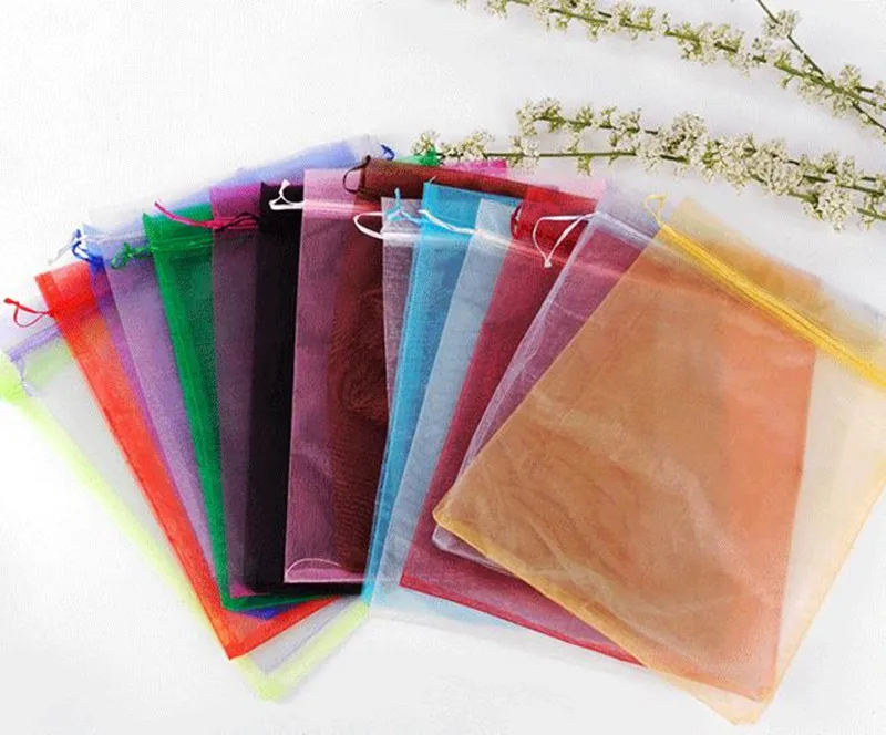 10x15cm 24 colors Custom Logo Drawstring Gift Pouch Jewelry Mesh Packaging Organza Bag