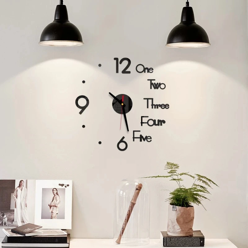 Modern Art With Wall Clock Multi Color 3d Acrylic Sticker Living Room Decor Home Decoration Wall Clock