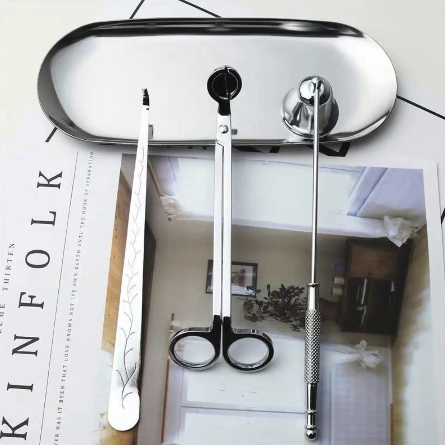 Candle Accessory Set for 3pc Stainless Steel Candle Wick Trimmer Snuffer Dipper Set