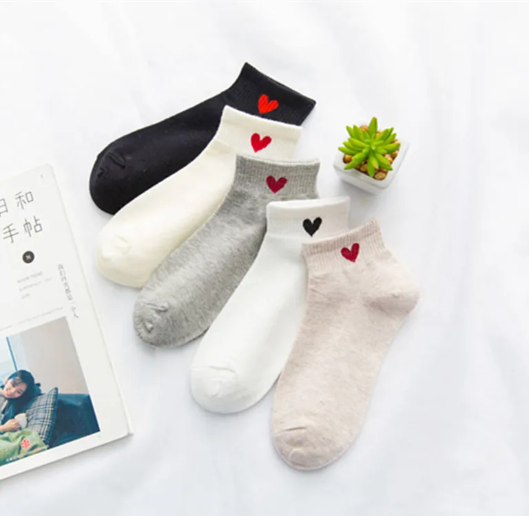 Women ankle socks anti-slip colorful red  heart invisible socks girl summer  socks  wholesale factory