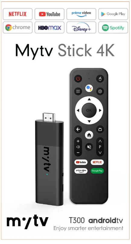 Mytv Stick T300S android tv stick quad core android TV box stick black 4k streaming device custom set top box