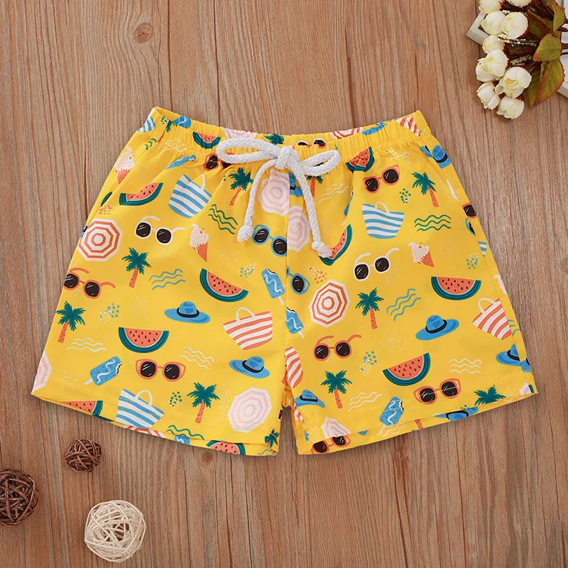 2022 New Summer Toddler Boy Fashion Print Lace Up Swim Trunks Mixed Color 2-5 Years