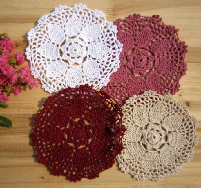 retro Handmade Crochet Cotton Lace Table Doily Round Lace Place coffee  mats cushion